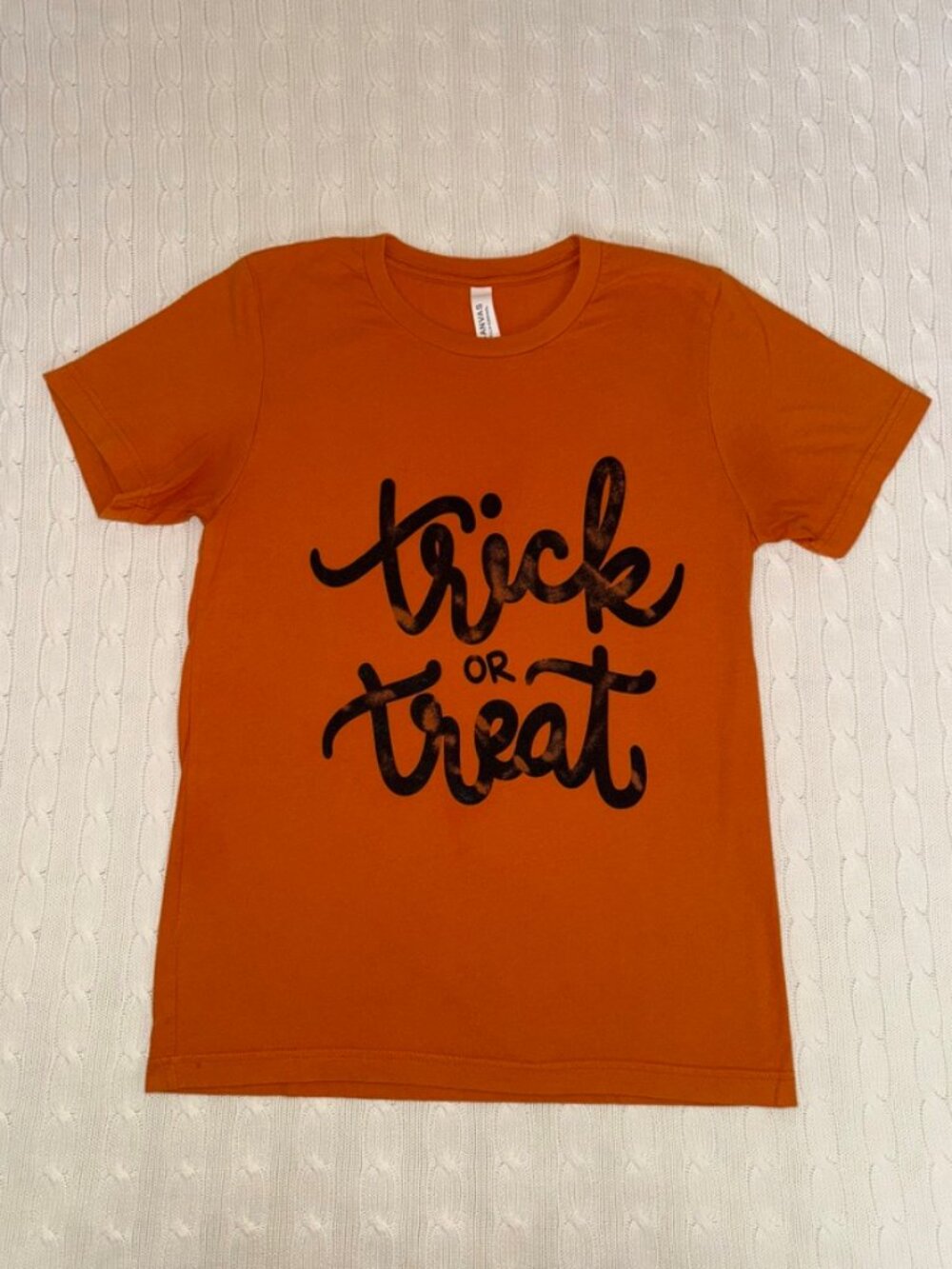 Halloween Trick or Treat Orange Black Tshirt Sz S